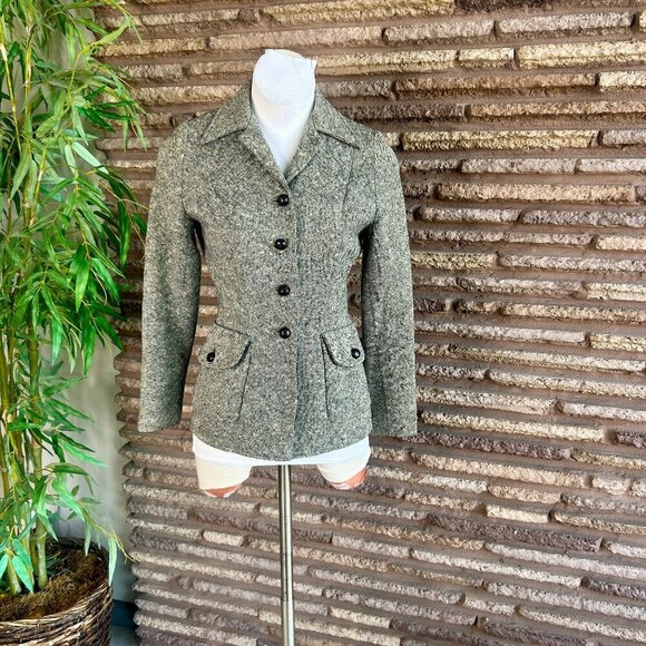 Vintage 60s Black Tweed California Made Fitted Original Marilyn Blazer Jacket - Picture 2 of 9